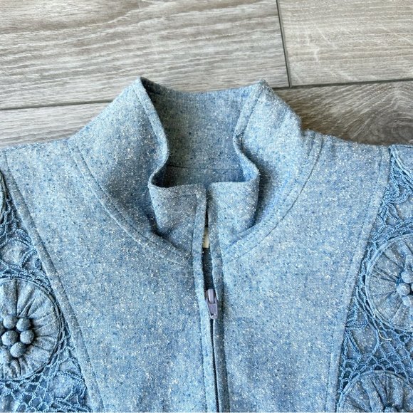Vintage Lim's Pure Silk Embellished Denim Bomber Jacket - Picture 5 of 16